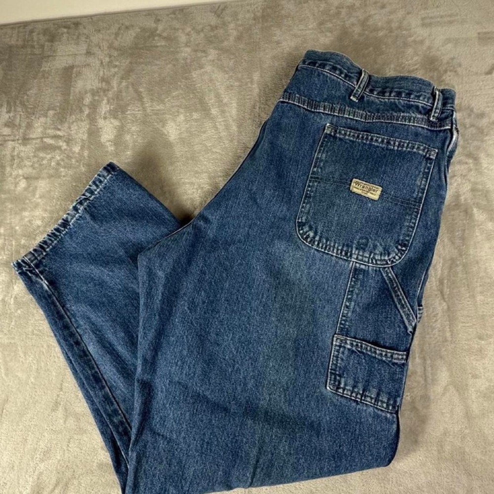 Wrangler Carpenter Jeans Mens 42x32 Blue Baggy Denim Workwear Pants 94LSWDV